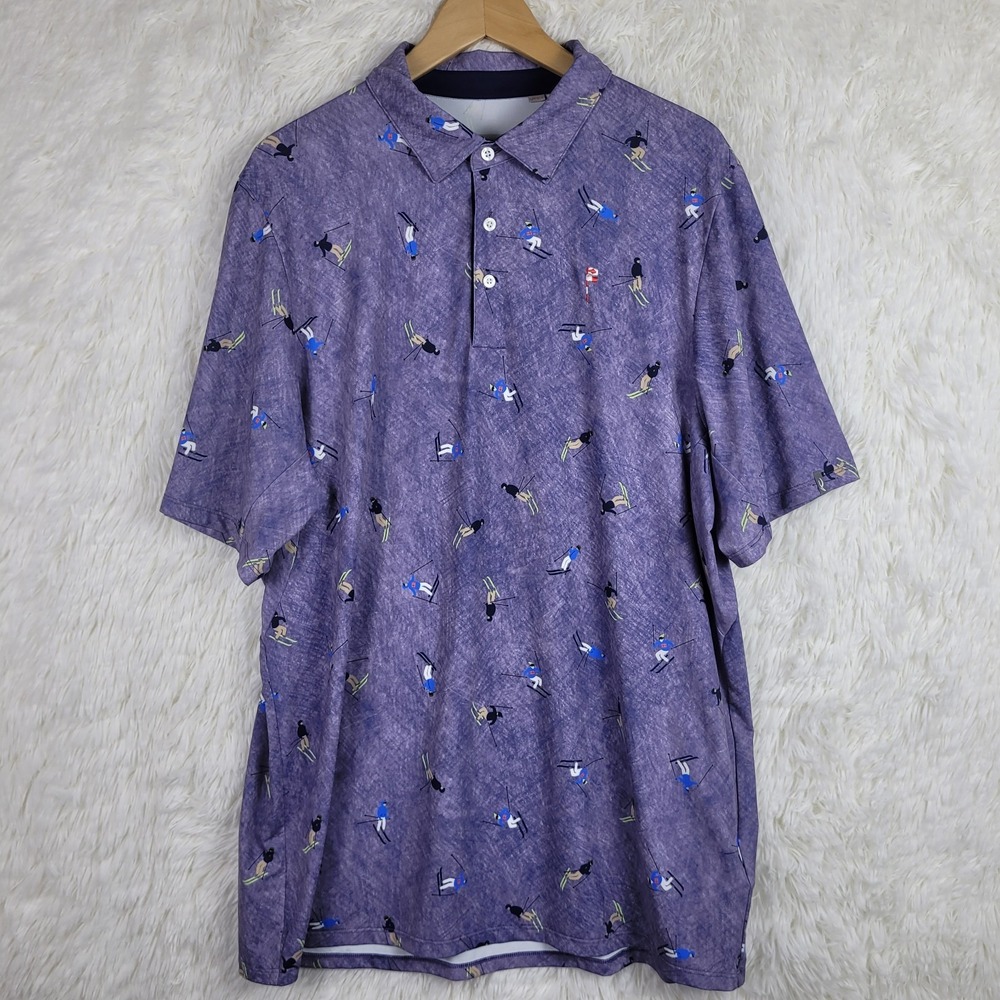 Kjus Mens Skier Polo Shirt Purple XL All Over Print Golf‎ Short Sleeve UPF 50+